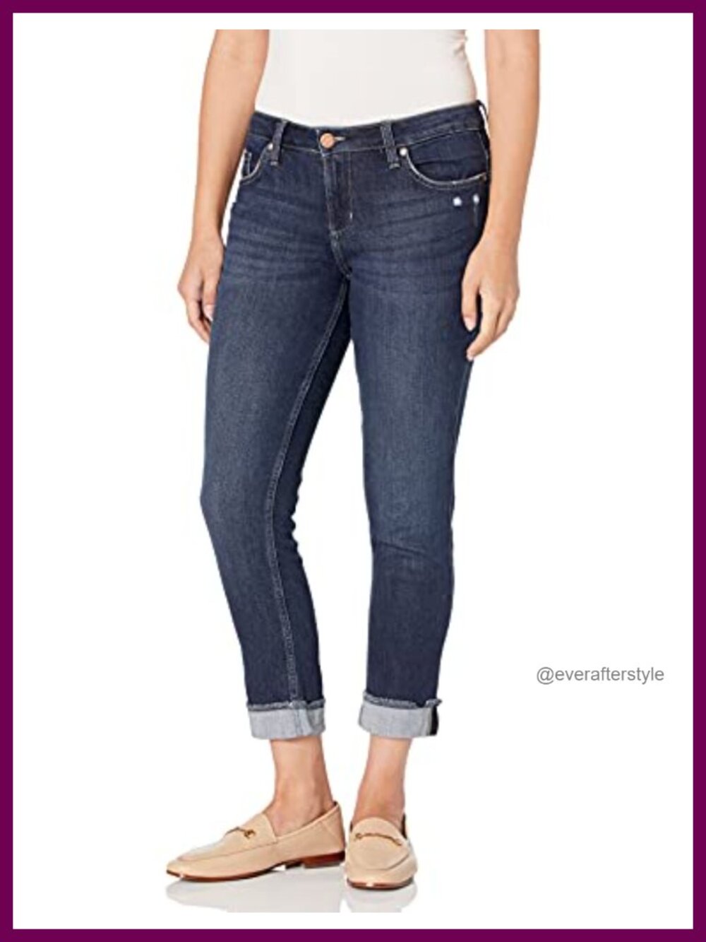 Fringe Cuff Boyfriend Jean Mid Rise Cropped
